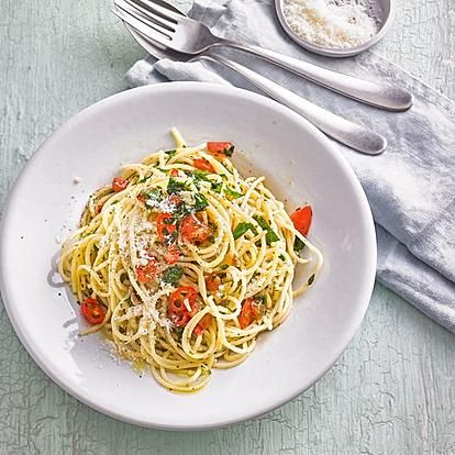 Spaghetti with Garlic, Oil and Hot Peppers